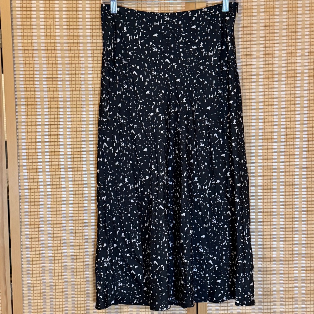 Faith & Asher Black White Splatter Print Midi Skirt Medium Side Zip Office